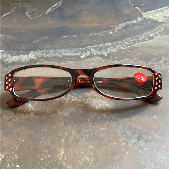 Tortoise Frames W/ Pink Crystal Bling Readers 2.50 - Picture 2 of 11